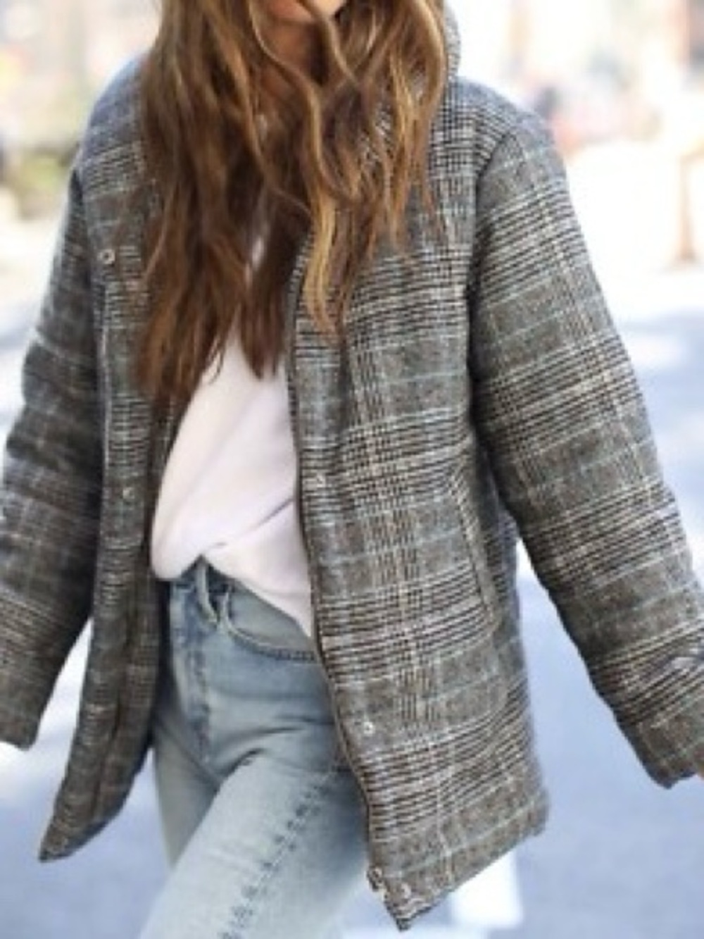 Oversized something navy plaid puffer jacket